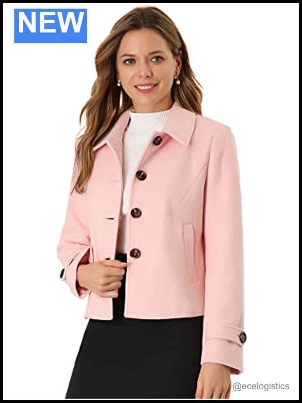 Womens Pea Coat Winter Wool Blend Single Breasted Long Sleeve